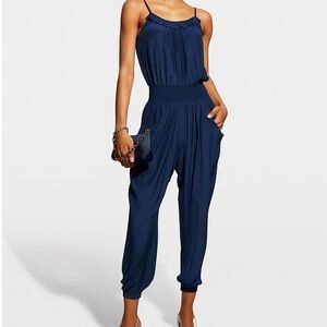 Ramy Brook navy blue smocked jumpsuit